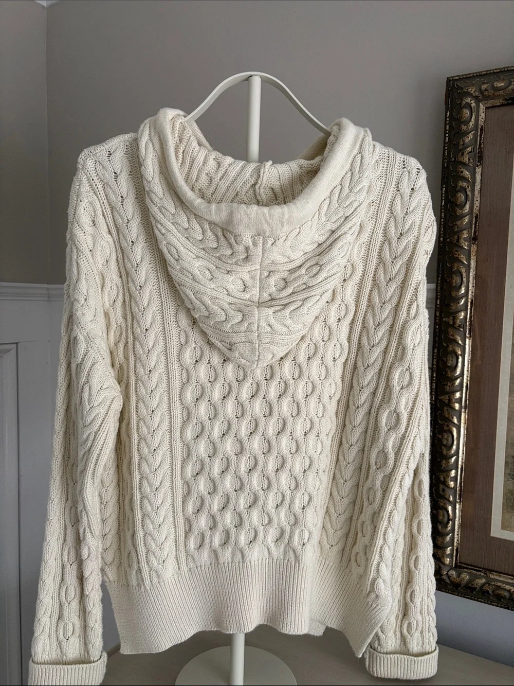 J. Crew Cream Cable-Knit Hooded Crewneck Sweater